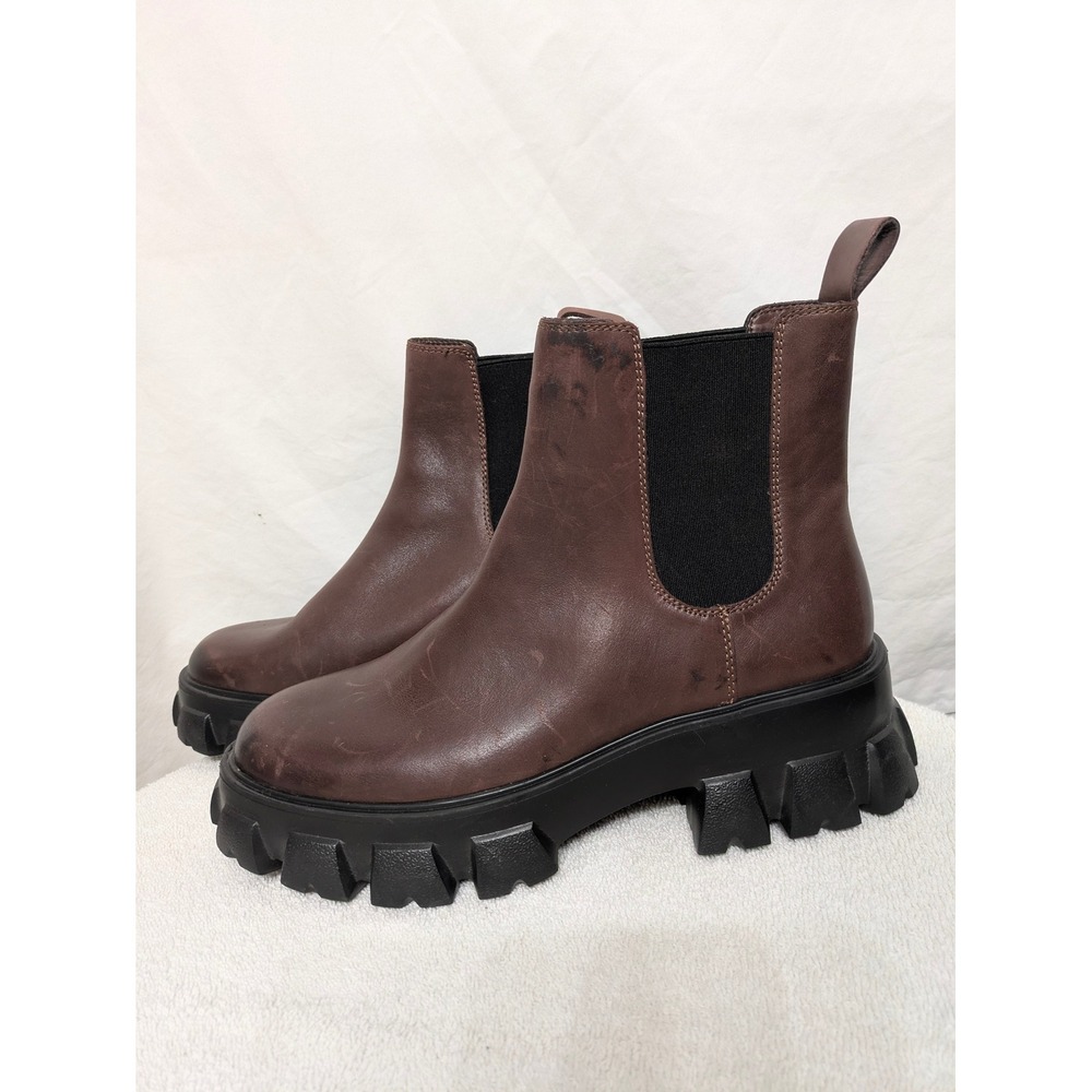 Gianni Bini Brown Leather Lug Sole Platform Chelsea Ankle Boots Womens 9.5M